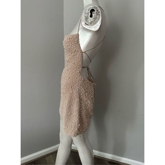 Retrofete Marin Faux Pearl-Embellished Crepe Mini Dress Pink Small $695 - Picture 7 of 13